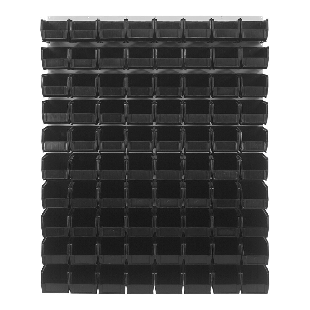Quantum Storage Systems QLP-4861HC-230-80BK 48" x 61" Oyster White Steel Louvered Panel with (80) 10 7/8" x 5 1/2" x 5" Black Bins