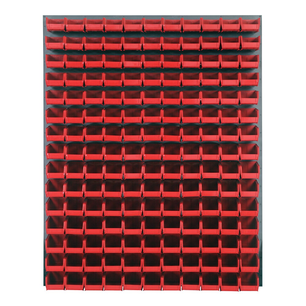 Quantum Storage Systems QLP-4861-220-165RD 48" x 61" Gray Steel Louvered Panel with (165) 7 3/8" x 4 1/8" x 3" Red Bins