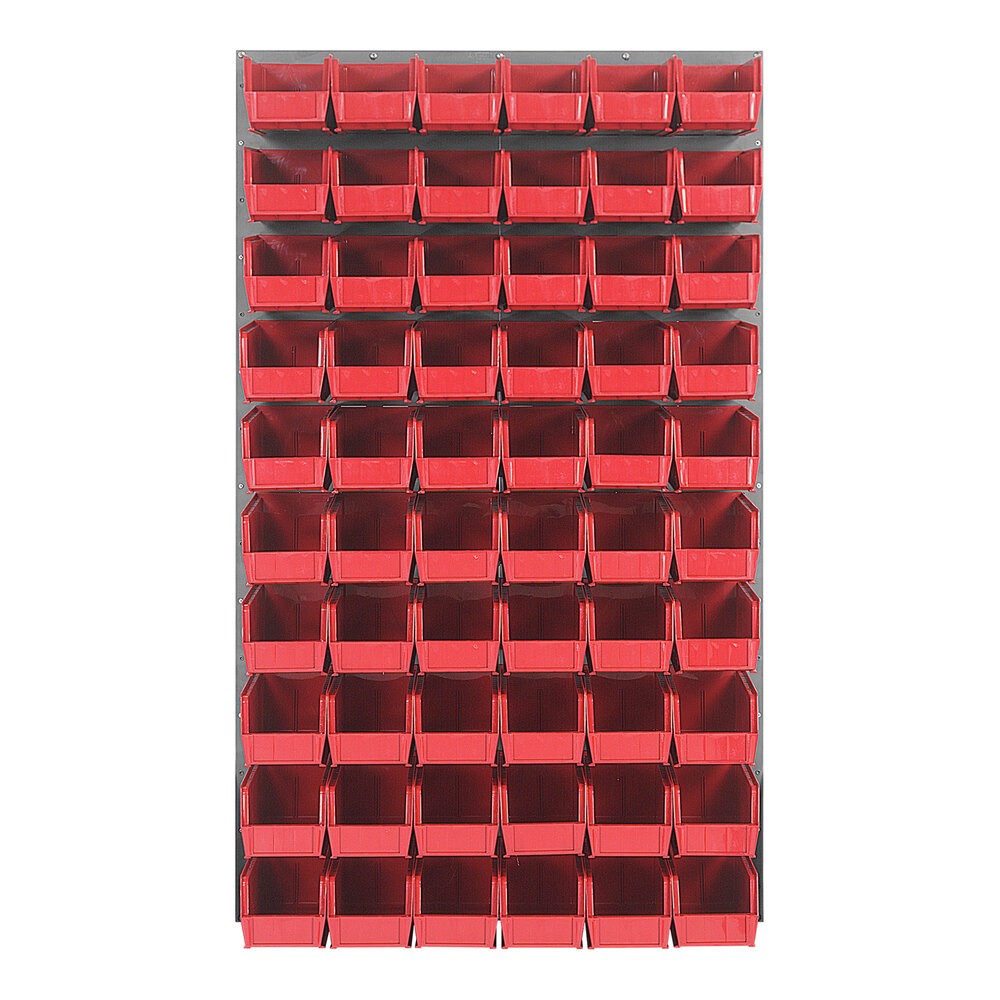 Quantum Storage Systems QLP-3661-230-60RD 36" x 61" Gray Steel Louvered Panel with (60) 10 7/8" x 5 1/2" x 5" Red Bins