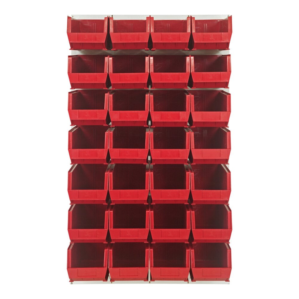 Quantum Storage Systems QLP-3661HC-240-28RD 36" x 61" Oyster White Steel Louvered Panel with (28) 14 3/4" x 8 1/4" x 7" Red Bins