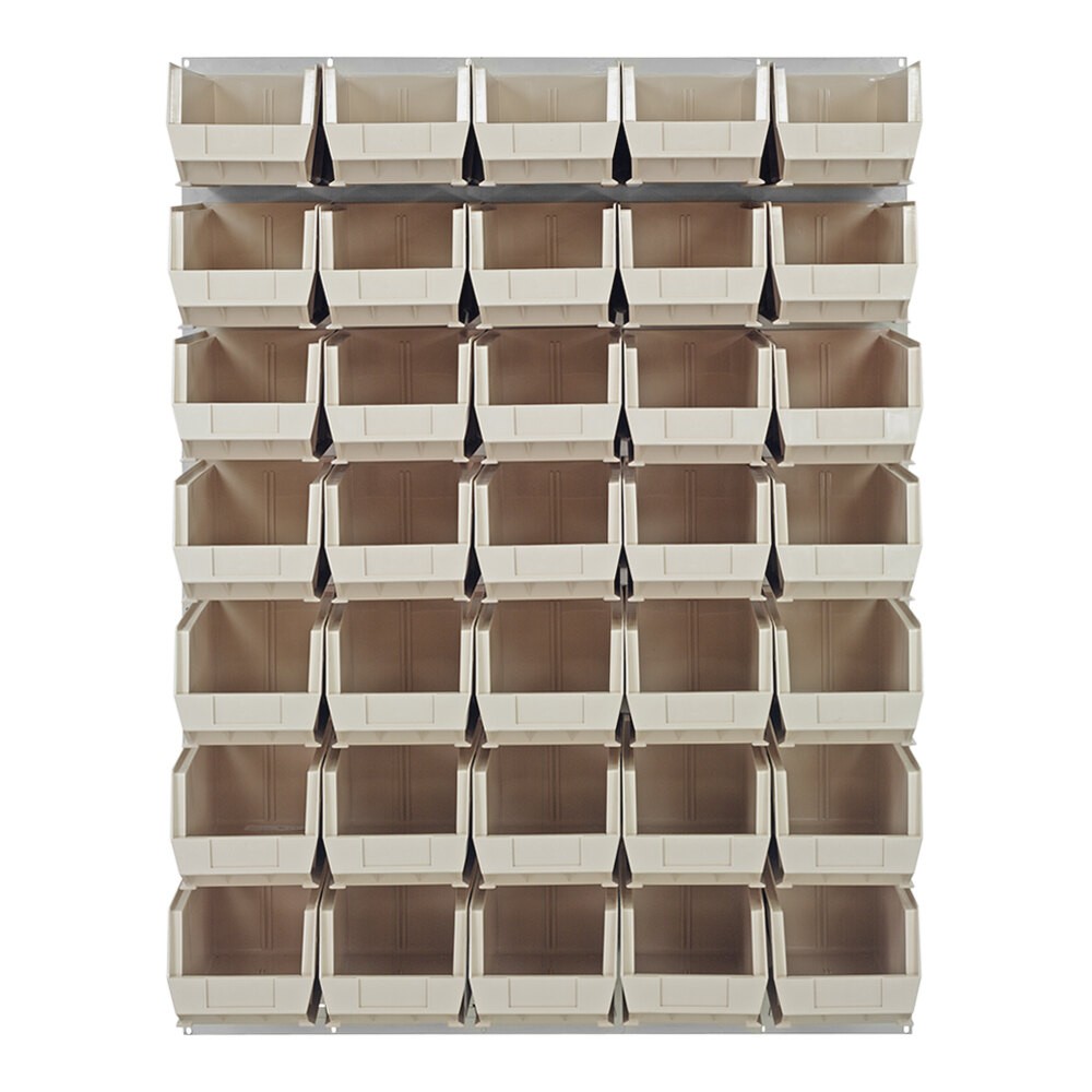 Quantum Storage Systems QLP-4861HC-240-35IV 48" x 61" Oyster White Steel Louvered Panel with (35) 14 3/4" x 8 1/4" x 7" Ivory Bins