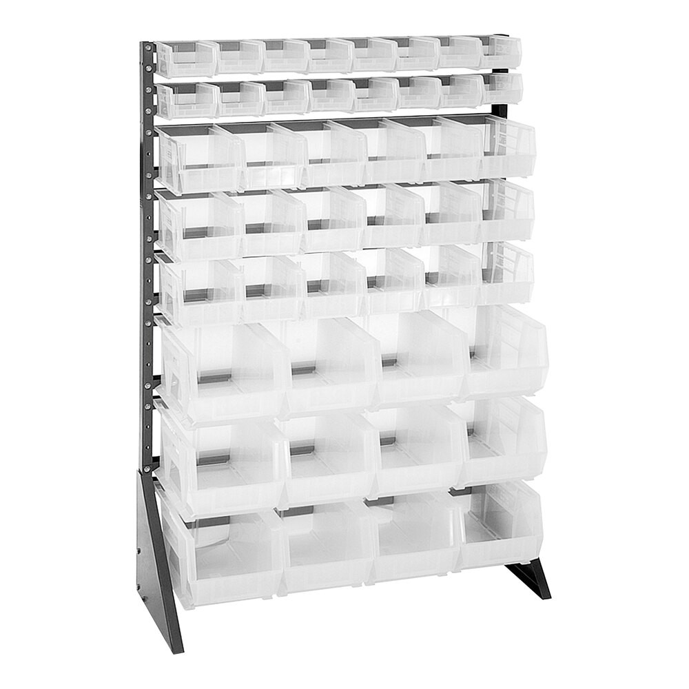 Quantum Storage Systems QRU-16S-220230240CL 36" x 15" x 53" Gray Steel Rail Rack with (46) Clear Bins and (16) Rails