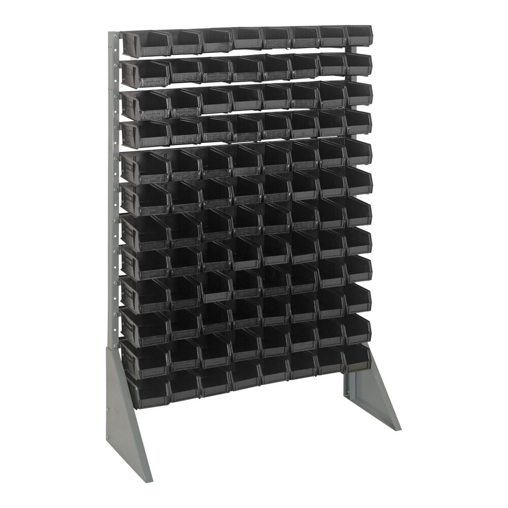 Quantum Storage Systems QRU-12S-220-96BK 36" x 15" x 53" Gray Steel Rail Rack with (96) 7 3/8" x 4 1/8" x 3" Black Bins and (12) Rails