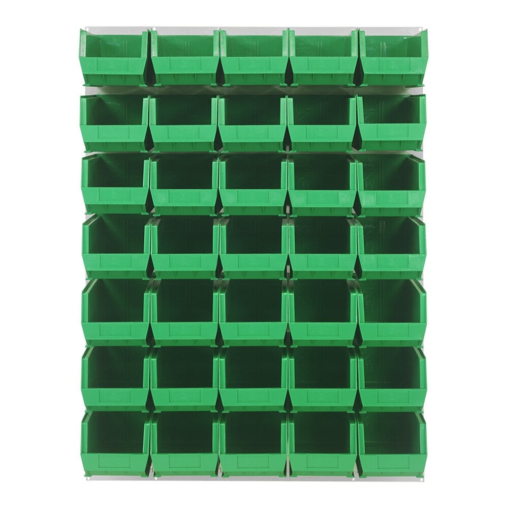 Quantum Storage Systems QLP-4861HC-240-35GN 48" x 61" Oyster White Steel Louvered Panel with (35) 14 3/4" x 8 1/4" x 7" Green Bins