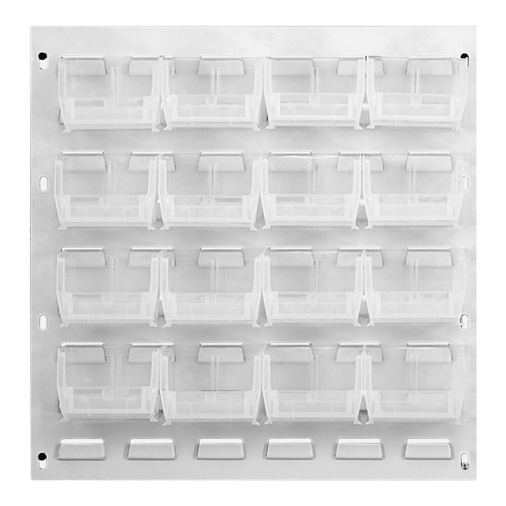 Quantum Storage Systems QLP-1819HC-220-16CL 18" x 19" Oyster White Steel Louvered Panel with (16) 7 3/8" x 4 1/8" x 3" Clear Bins