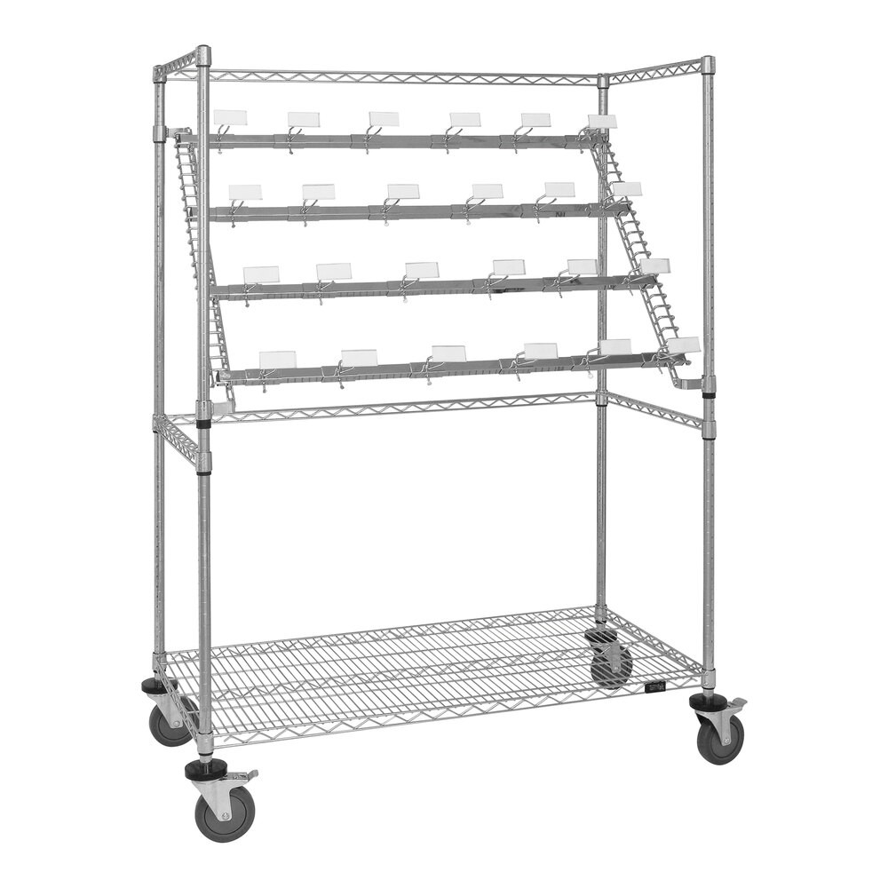 Quantum Storage Systems WRC-BC2460 60" x 24" x 69" Carbon Steel Mobile Medical Cart with Wire Shelf and 42 Catheter Hooks
