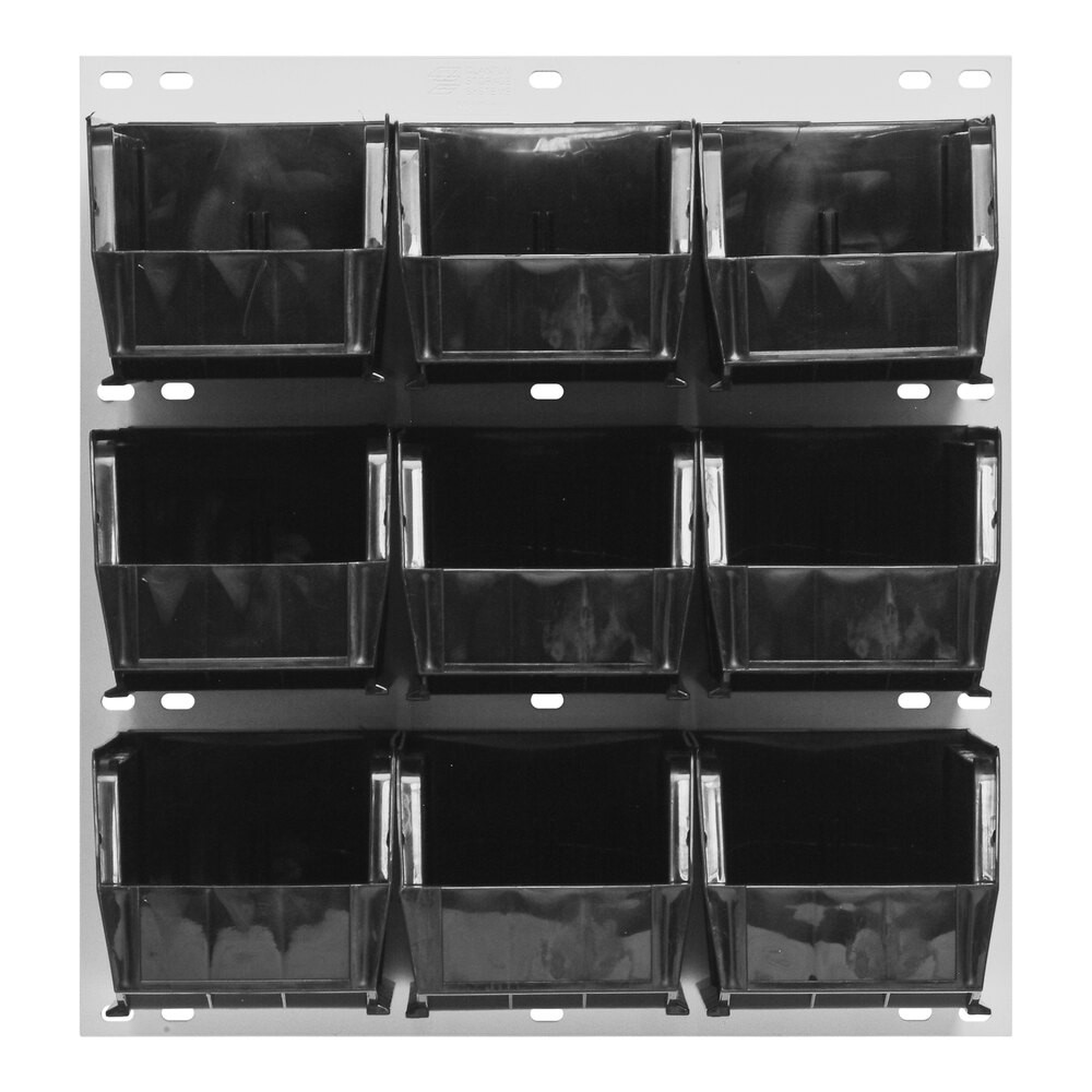 Quantum Storage Systems QLP-1819HC-230-9BK 18" x 19" Oyster White Steel Louvered Panel with (9) 10 7/8" x 5 1/2" x 5" Black Bins
