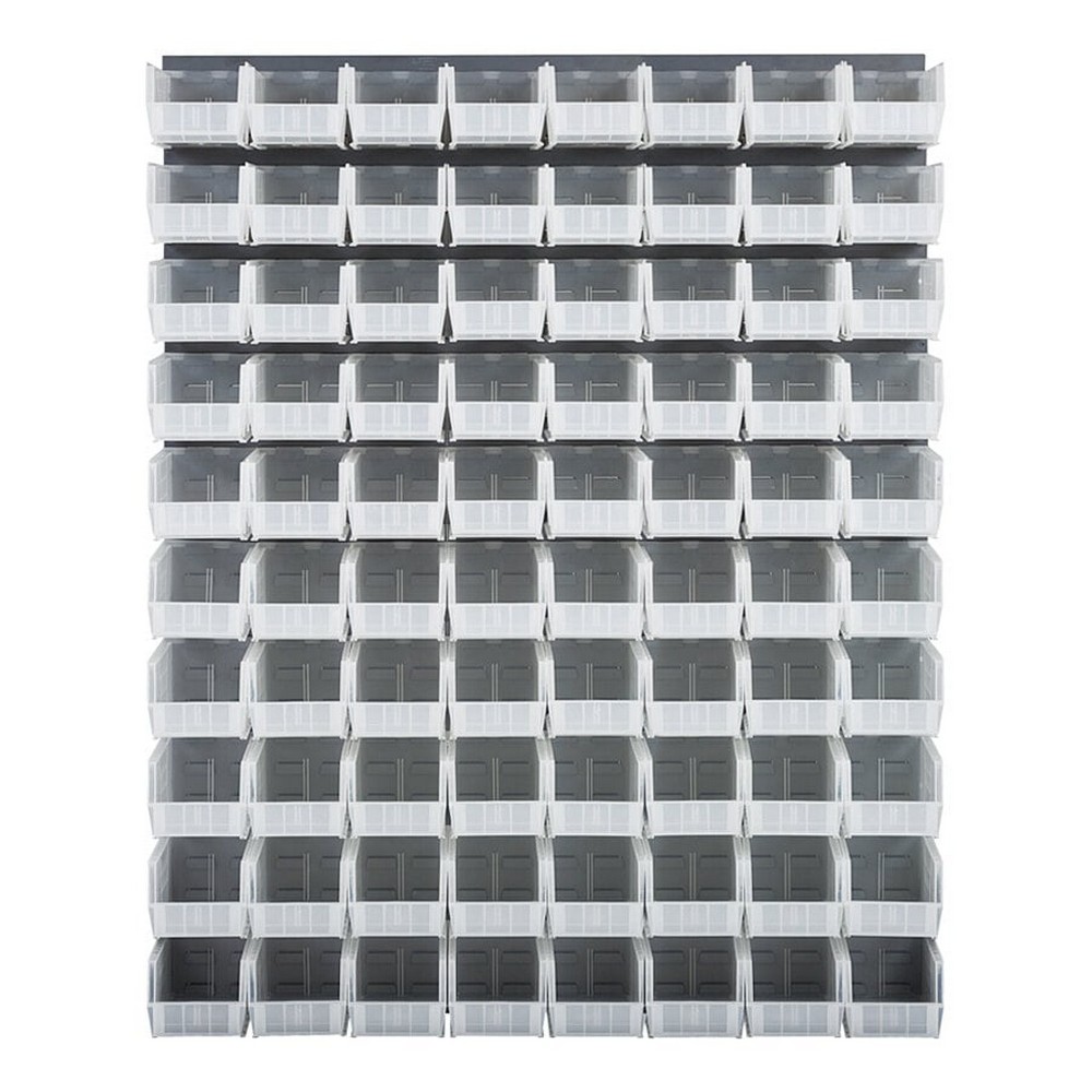 Quantum Storage Systems QLP-4861-230-80CL 48" x 61" Gray Steel Louvered Panel with (80) 10 7/8" x 5 1/2" x 5" Clear Bins