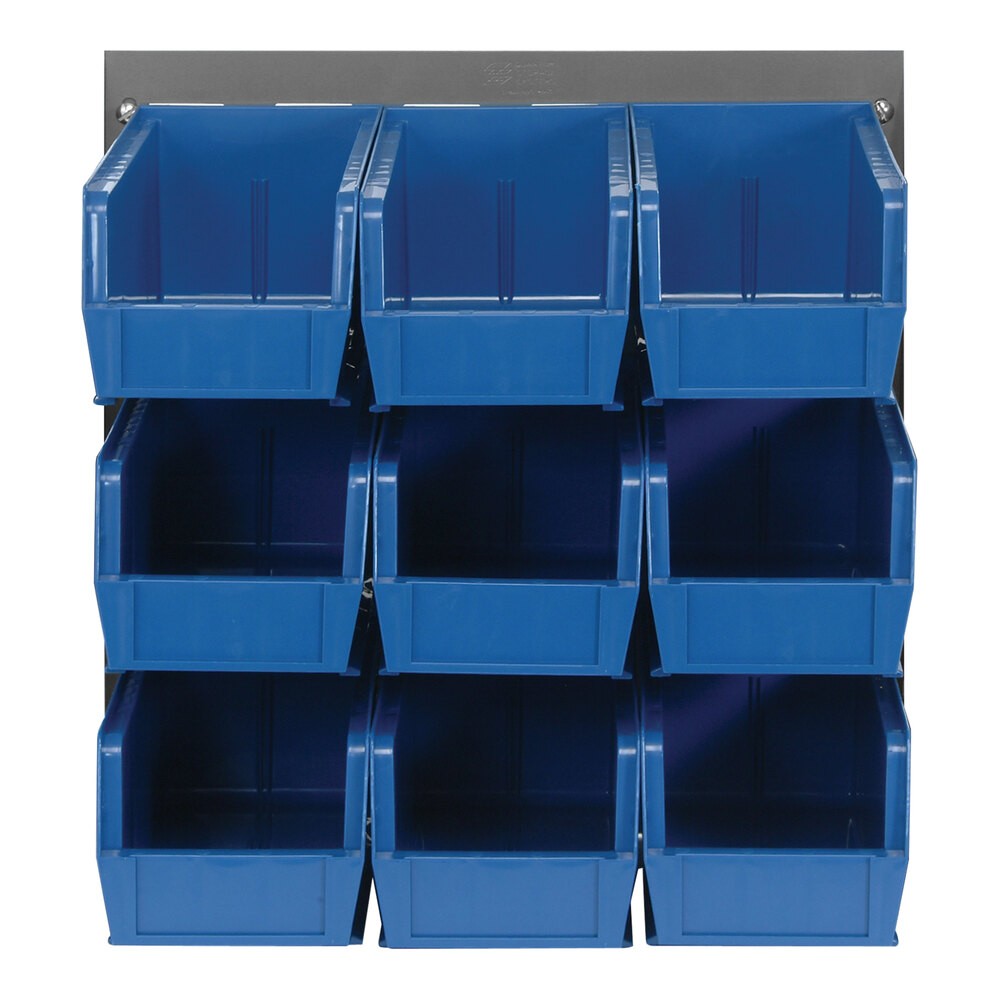 Quantum Storage Systems QLP-1819-230-9BL 18" x 19" Gray Steel Louvered Panel with (9) 10 7/8" x 5 1/2" x 5" Blue Bins