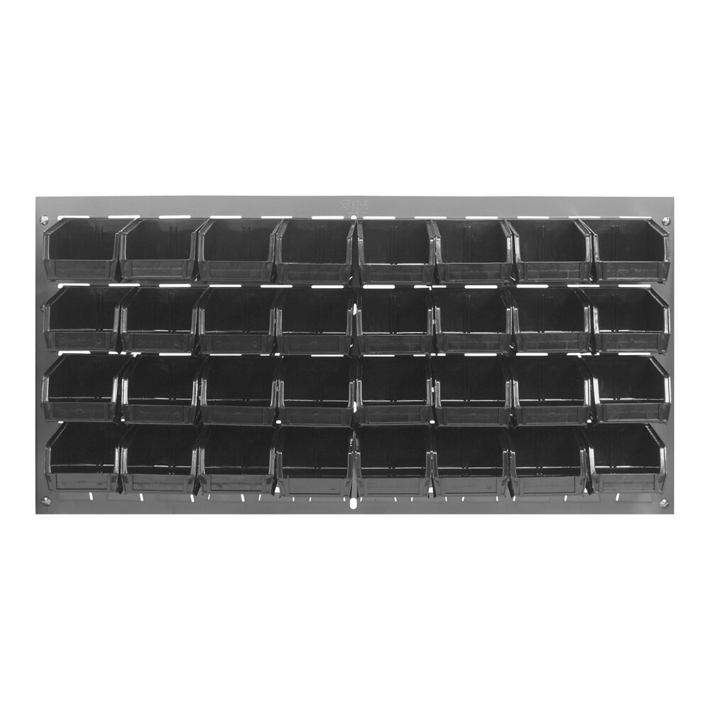 Quantum Storage Systems QLP-3619-210-32BK 36" x 19" Gray Steel Louvered Panel with (32) 5 3/8" x 4 1/8" x 3" Black Bins