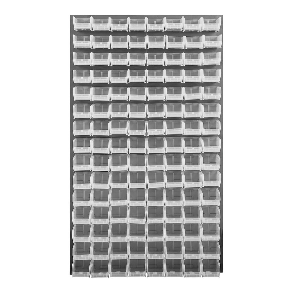 Quantum Storage Systems QLP-3661-220-120CL 36" x 61" Gray Steel Louvered Panel with (120) 7 3/8" x 4 1/8" x 3" Clear Bins