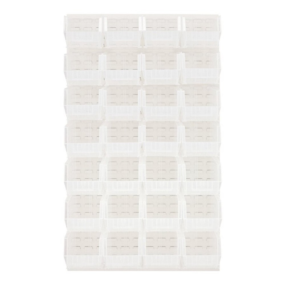 Quantum Storage Systems QLP-3661HC-240-28CL 36" x 61" Oyster White Steel Louvered Panel with (28) 14 3/4" x 8 1/4" x 7" Clear Bins
