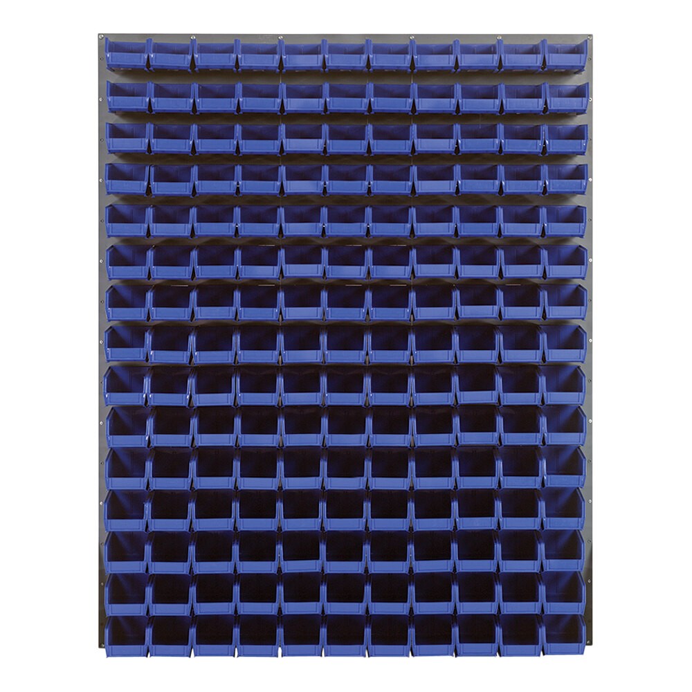 Quantum Storage Systems QLP-4861-220-165BL 48" x 61" Gray Steel Louvered Panel with (165) 7 3/8" x 4 1/8" x 3" Blue Bins