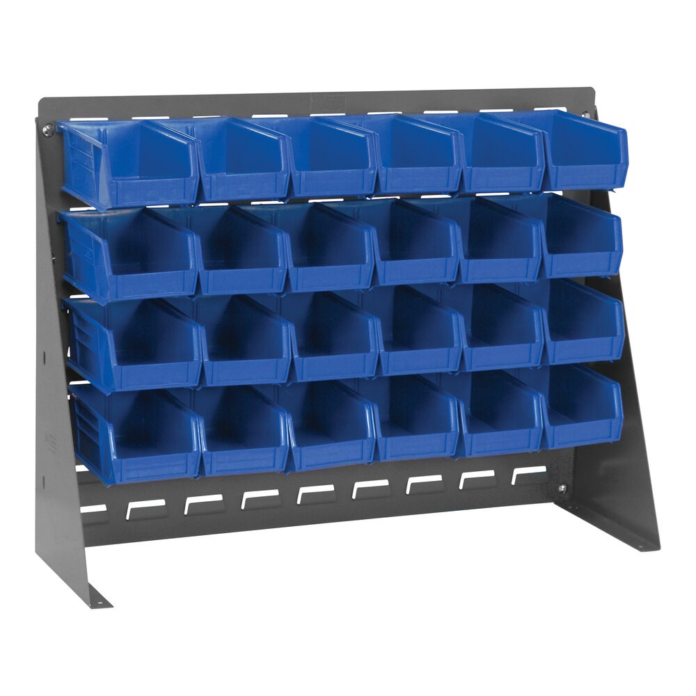 Quantum Storage Systems QBR-2721-220-24BL 27 3/4" x 21" Gray Steel Bench Rack with (24) 7 3/8" x 4 1/8" x 3" Blue Bins