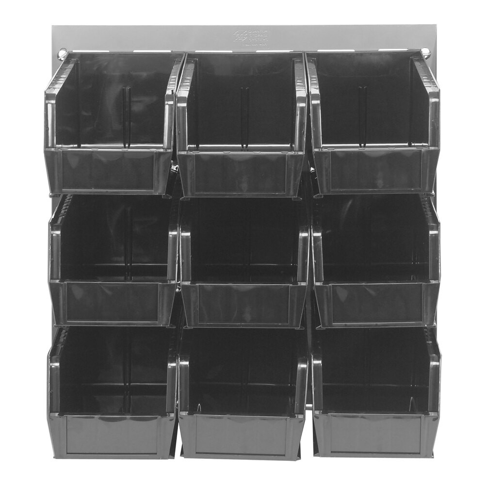 Quantum Storage Systems QLP-1819-230-9BK 18" x 19" Gray Steel Louvered Panel with (9) 10 7/8" x 5 1/2" x 5" Black Bins