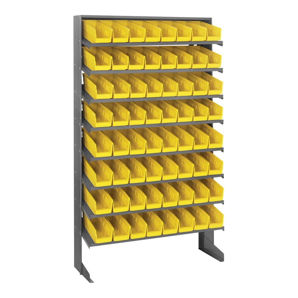 Quantum Storage Systems QPRS-101YL Economy 12" x 36" x 60" 8-Shelf Pick Rack with (64) 11 5/8" x 4 1/8" x 4" Yellow Bins