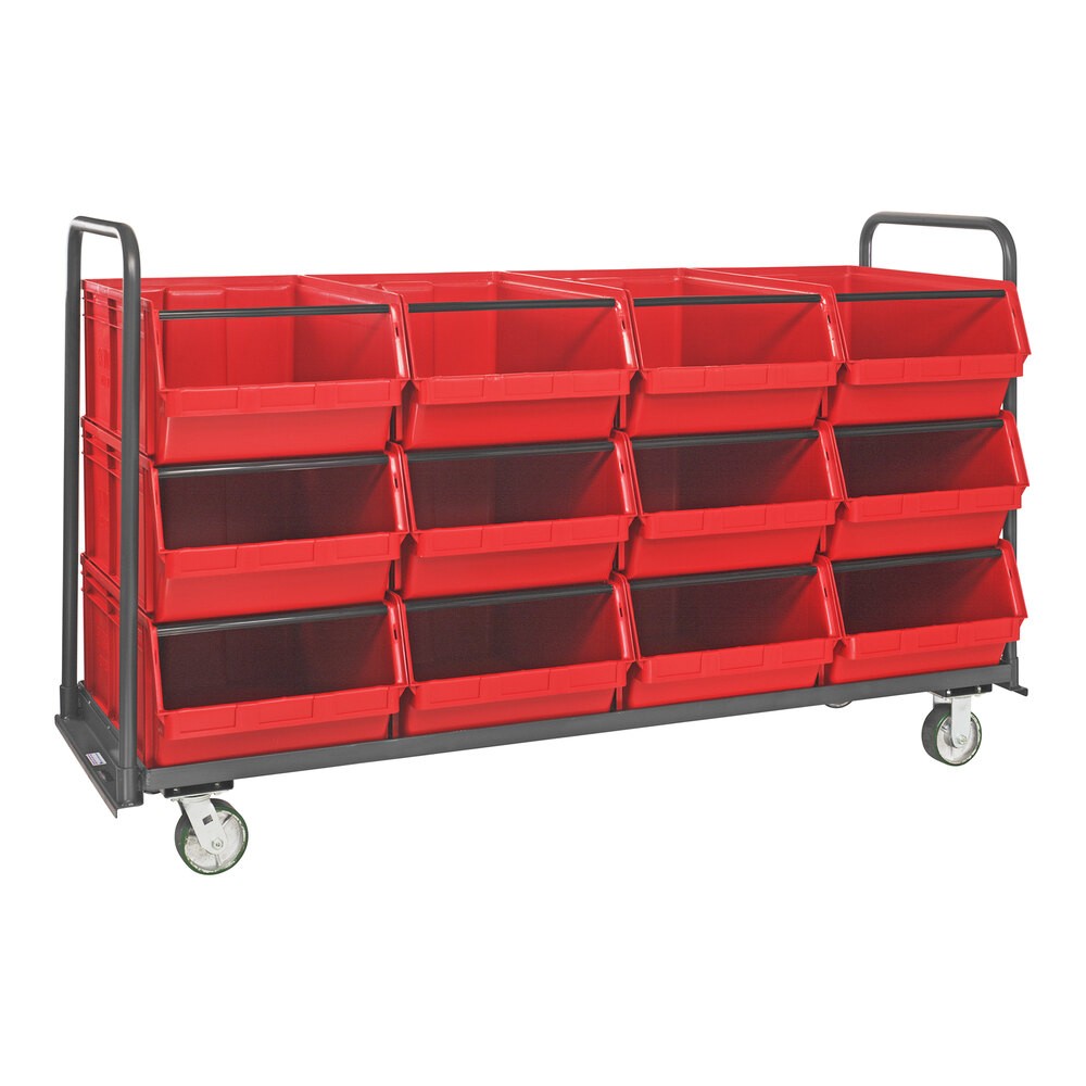 Quantum Storage Systems MTT-3078-743RD Magnum 78" x 30" x 47" Tote Truck with (12) 29" x 18 3/8" x 11 7/8" Red Bins and Casters