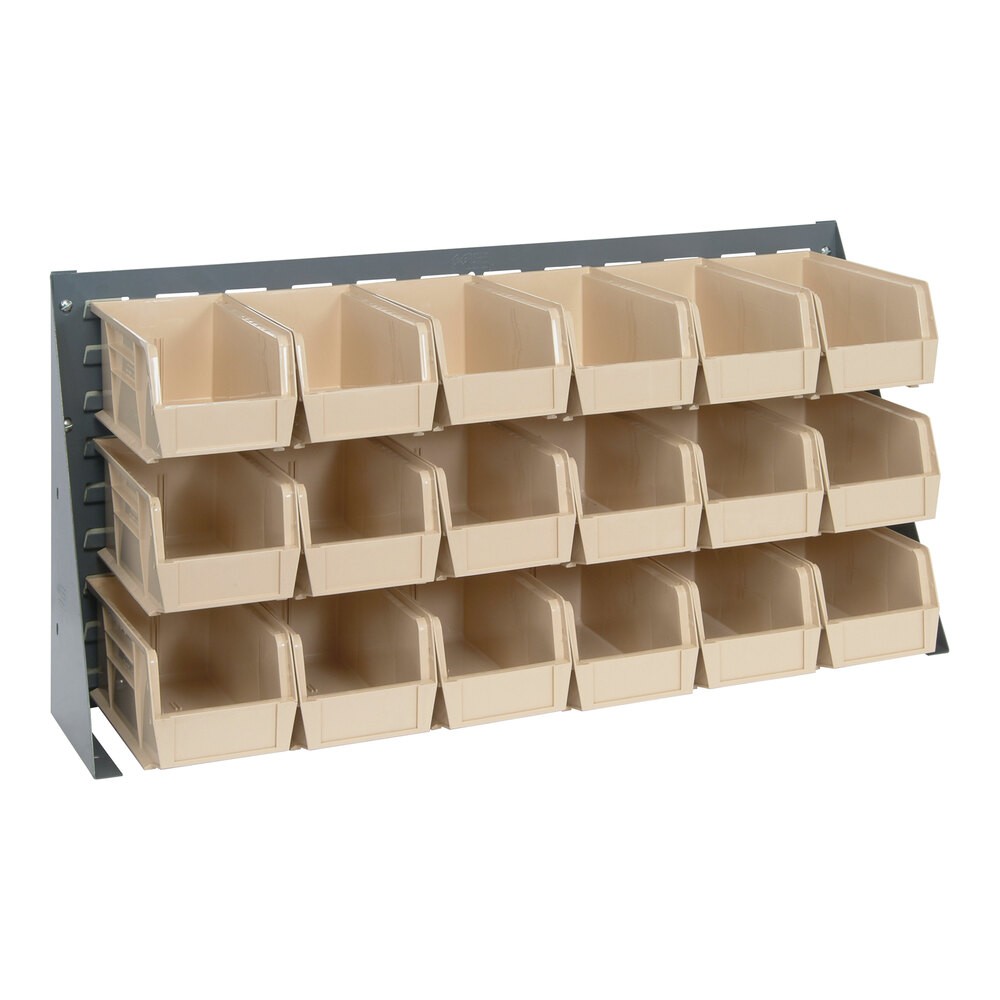 Quantum Storage Systems QBR-3619-230-18IV 36" x 8" x 19" Gray Steel Bench Rack with (18) 10 7/8" x 5 1/2" x 5" Ivory Bins