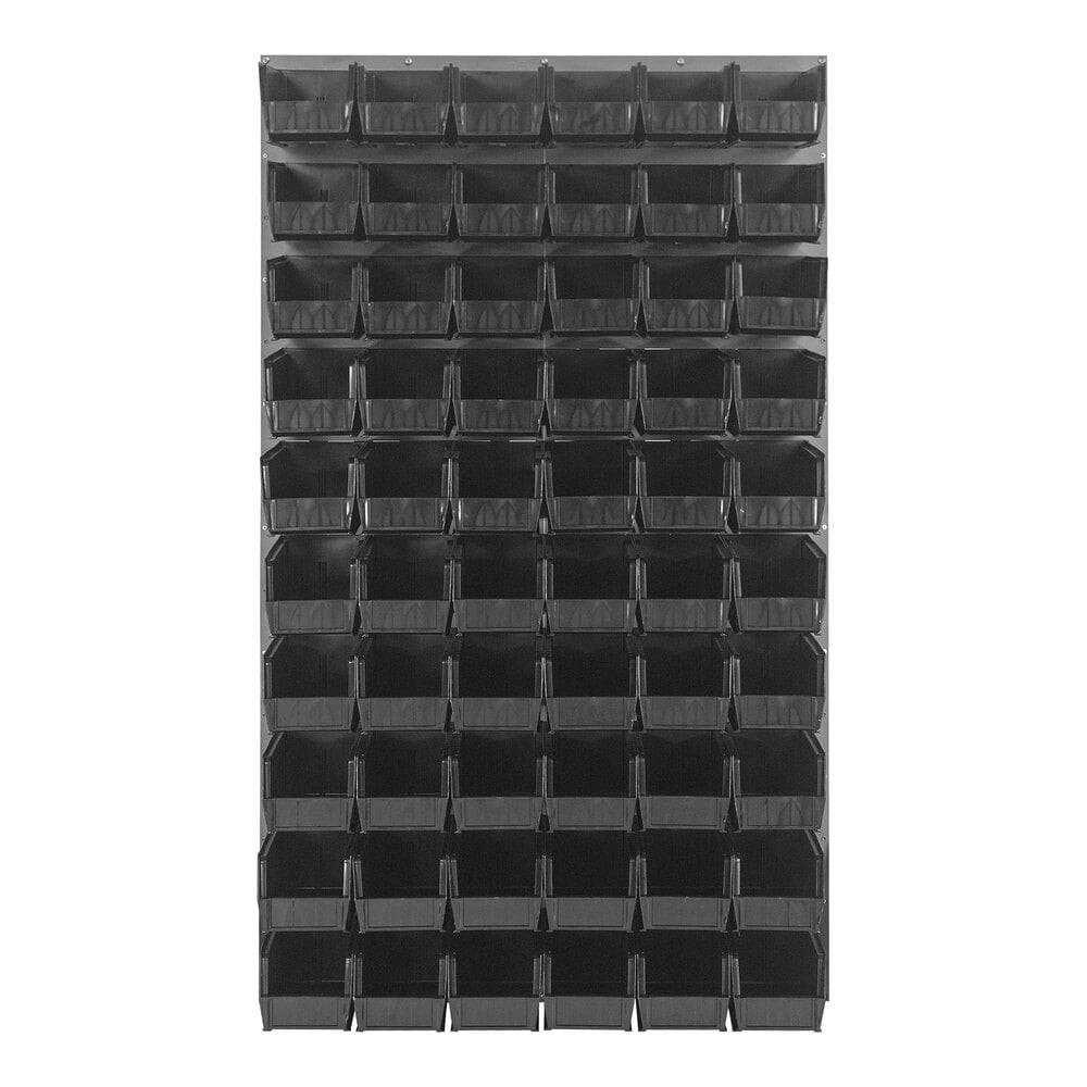 Quantum Storage Systems QLP-3661-230-60BK 36" x 61" Gray Steel Louvered Panel with (60) 10 7/8" x 5 1/2" x 5" Black Bins