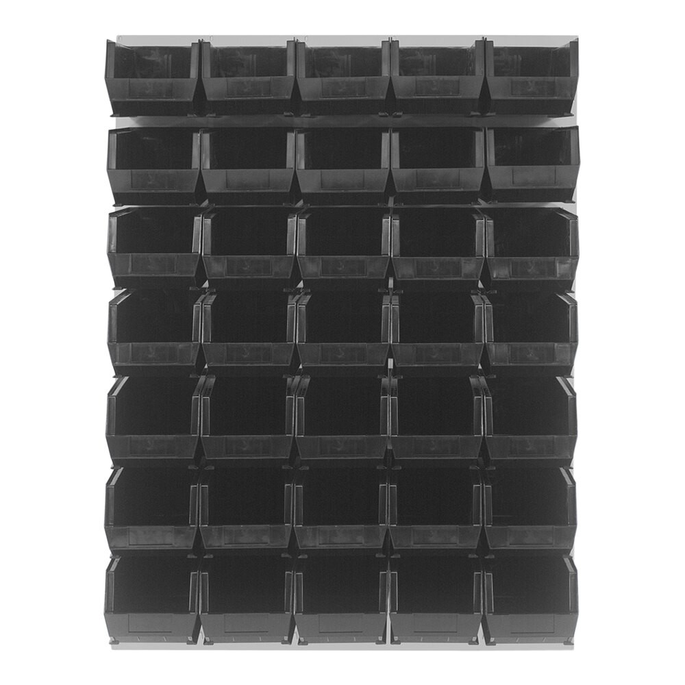 Quantum Storage Systems QLP-4861HC-240-35BK 48" x 61" Oyster White Steel Louvered Panel with (35) 14 3/4" x 8 1/4" x 7" Black Bins