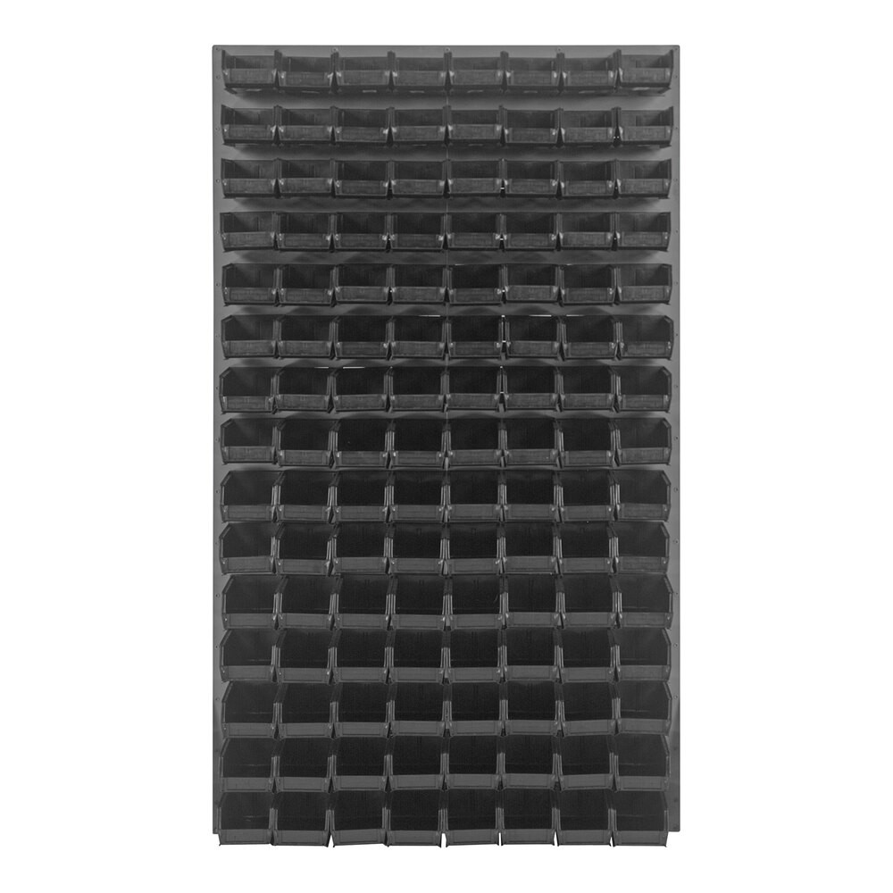 Quantum Storage Systems QLP-3661-220-120BK 36" x 61" Gray Steel Louvered Panel with (120) 7 3/8" x 4 1/8" x 3" Black Bins