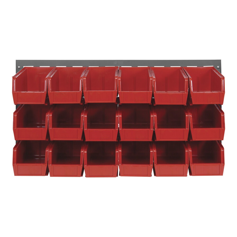 Quantum Storage Systems QLP-3619-230-18RD 36" x 19" Gray Steel Louvered Panel with (18) 10 7/8" x 5 1/2" x 5" Red Bins