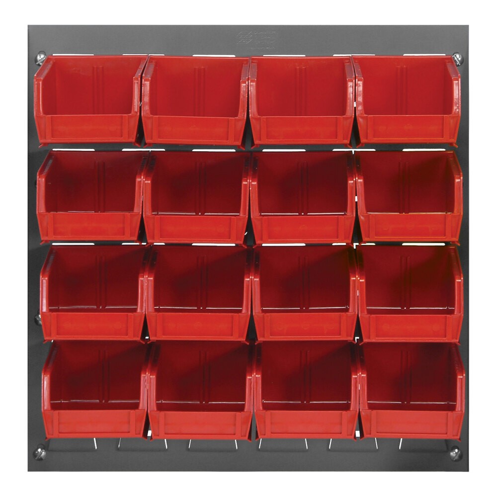 Quantum Storage Systems QLP-1819-220-16RD 18" x 19" Gray Steel Louvered Panel with (16) 7 3/8" x 4 1/8" x 3" Red Bins