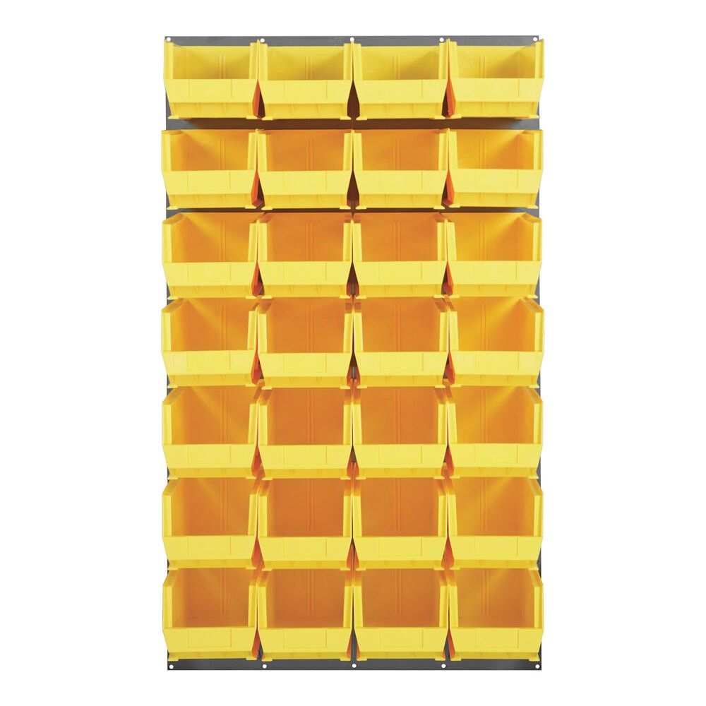 Quantum Storage Systems QLP-3661-240-28YL 36" x 61" Gray Steel Louvered Panel with (28) 14 3/4" x 8 1/4" x 7" Yellow Bins