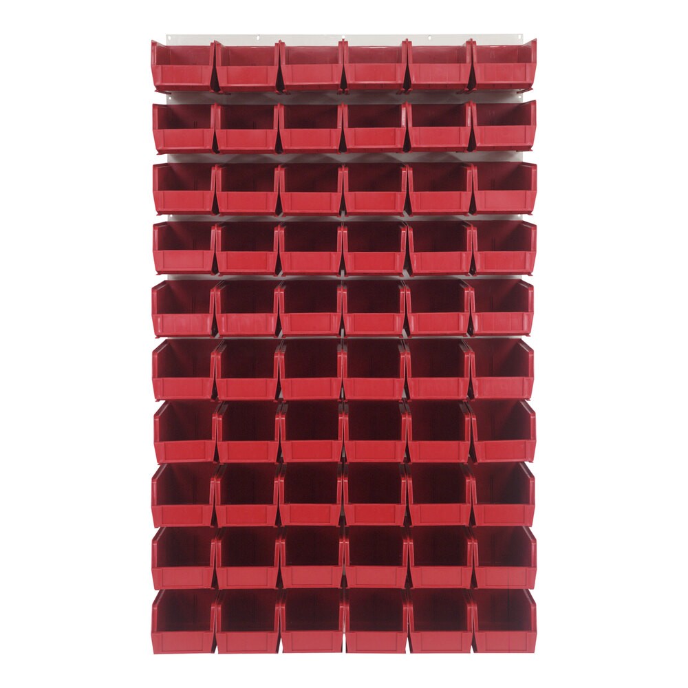 Quantum Storage Systems QLP-3661HC-230-60RD 36" x 61" Oyster White Steel Louvered Panel with (60) 10 7/8" x 5 1/2" x 5" Red Bins