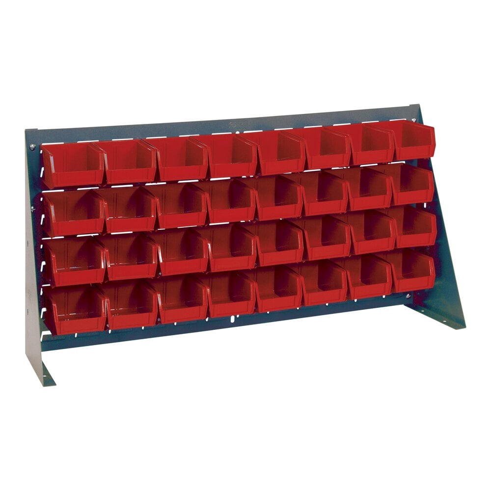 Quantum Storage Systems QBR-3619-210-32RD 36" x 8" x 19" Gray Steel Bench Rack with (32) 5 3/8" x 4 1/8" x 3" Red Bins