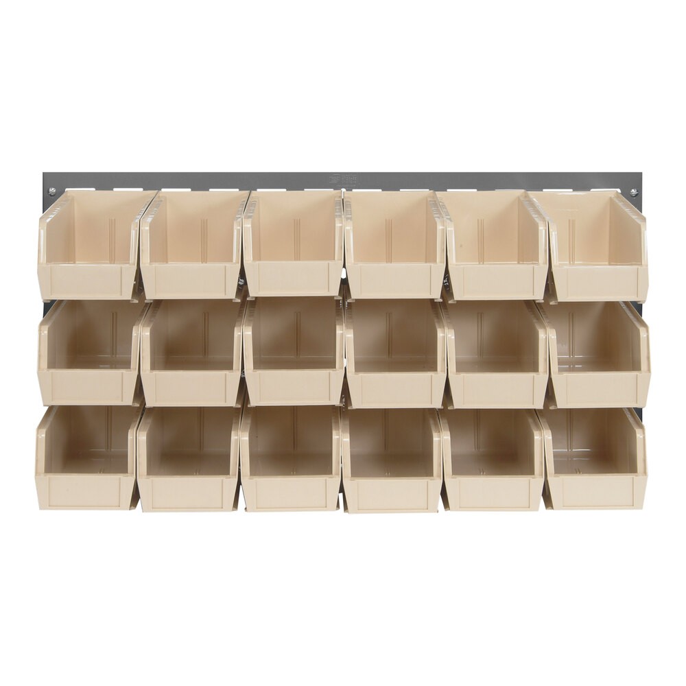 Quantum Storage Systems QLP-3619-230-18IV 36" x 19" Gray Steel Louvered Panel with (18) 10 7/8" x 5 1/2" x 5" Ivory Bins