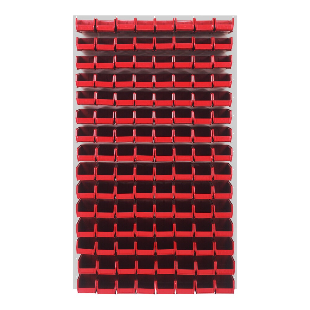 Quantum Storage Systems QLP-3661HC-220-120RD 36" x 61" Oyster White Steel Louvered Panel with (120) 7 3/8" x 4 1/8" x 3" Red Bins