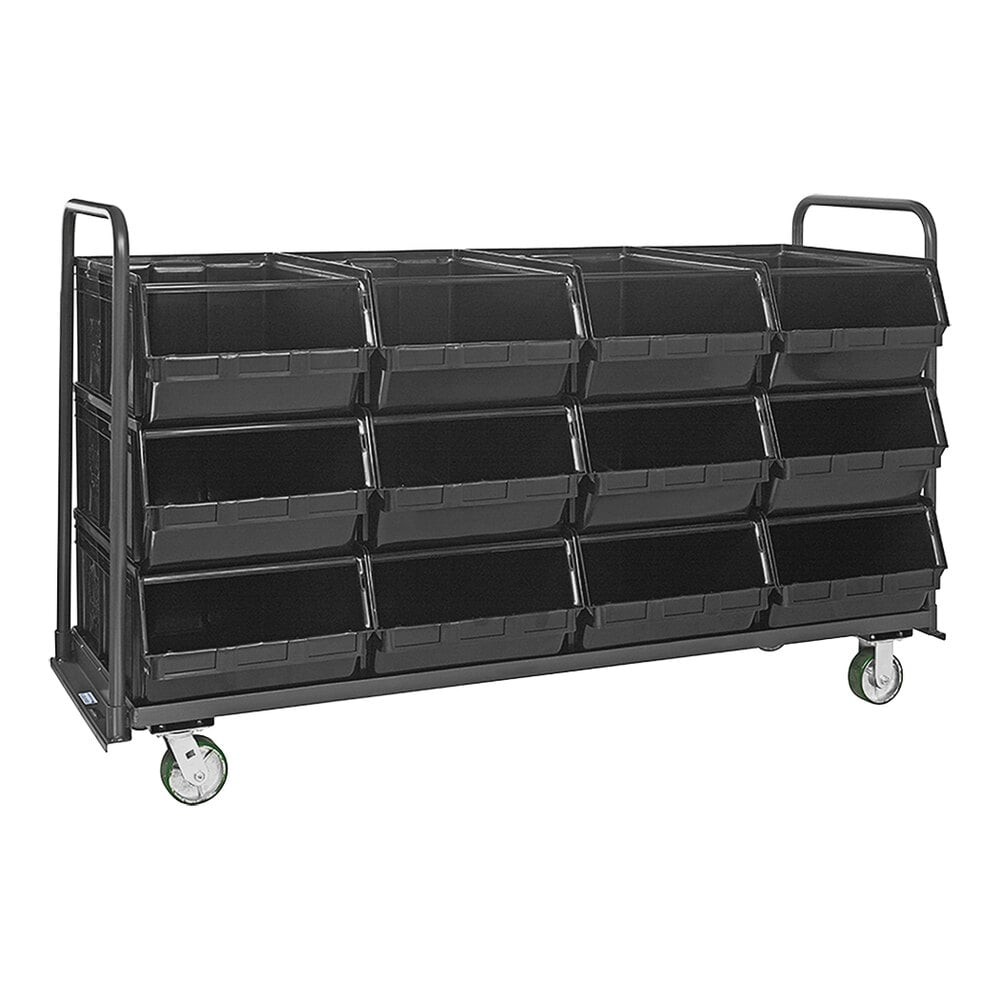 Quantum Storage Systems MTT-3078-743BK Magnum 78" x 30" x 47" Tote Truck with (12) 29" x 18 3/8" x 11 7/8" Black Bins and Casters