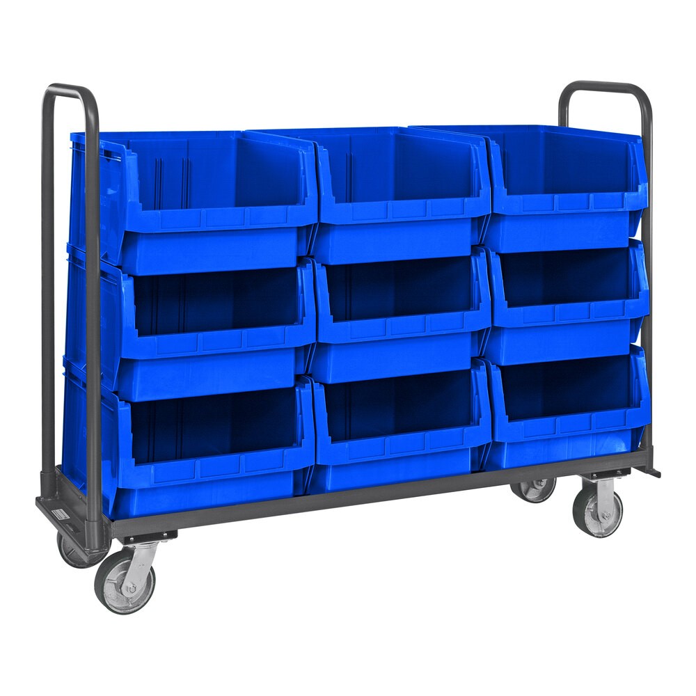 Quantum Storage Systems MTT-1860-543BL Magnum 60" x 18" x 47" Tote Truck with (9) 19 3/4" x 18 3/8" x 11 7/8" Blue Bins and Casters
