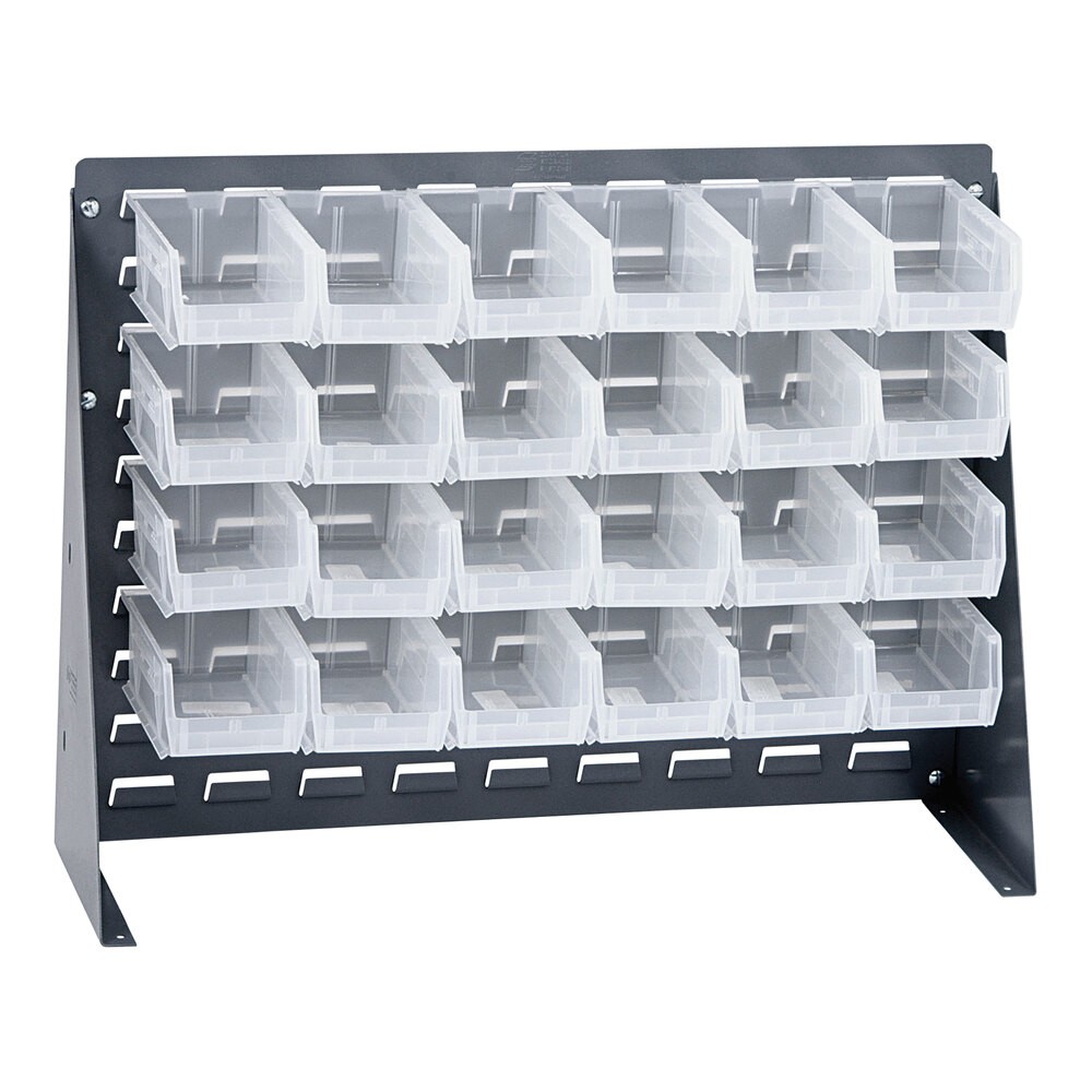 Quantum Storage Systems QBR-2721-210-24CL 27 3/4" x 8" x 21" Gray Steel Bench Rack with (24) 5 3/8" x 4 1/8" x 3" Clear Bins