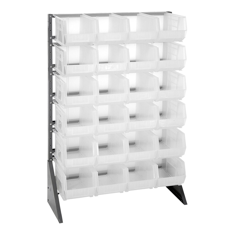 Quantum Storage Systems QRU-12S-240-24CL 36" x 15" x 53" Gray Steel Rail Rack with (24) 14 3/4" x 8 1/4" x 7" Clear Bins and (12) Rails