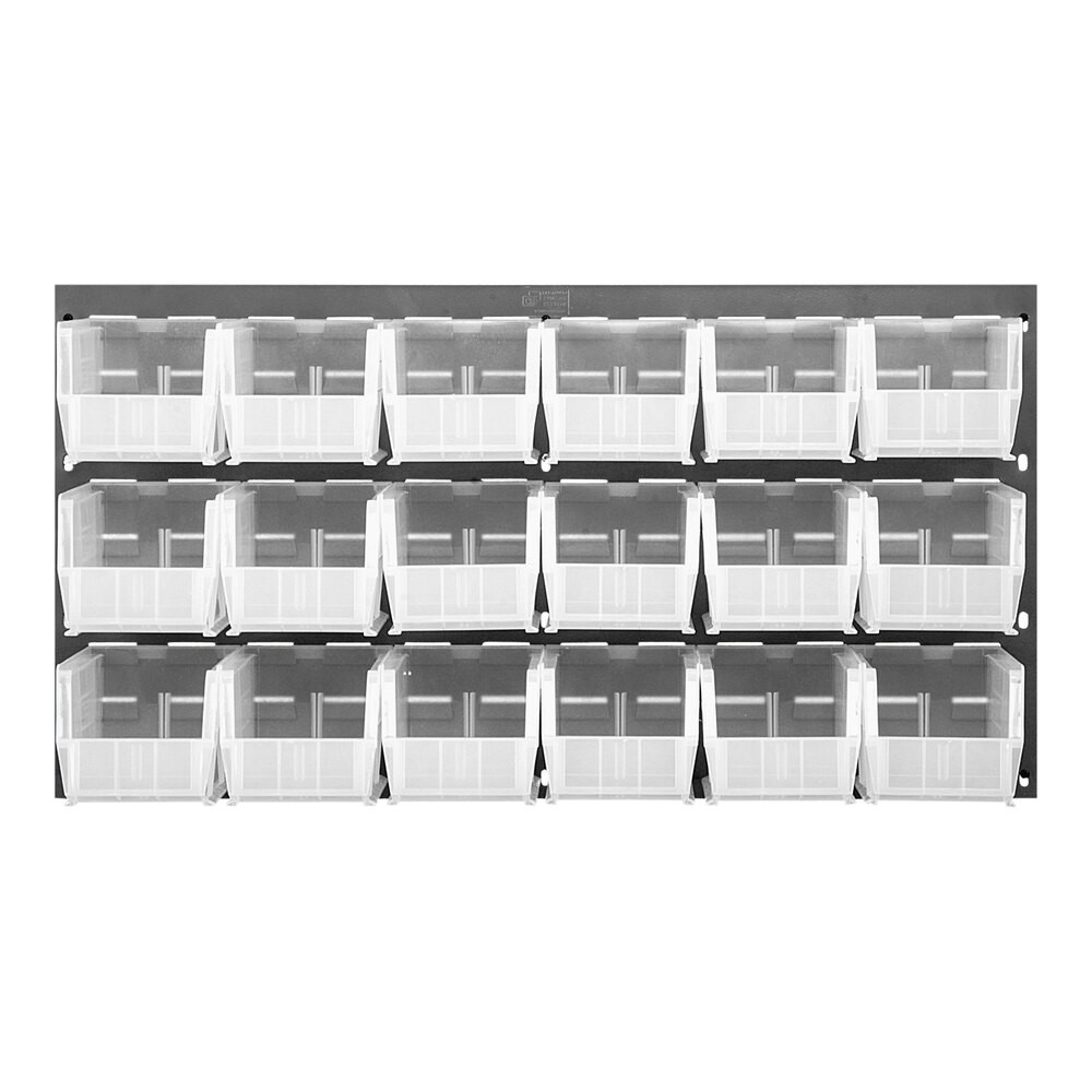 Quantum Storage Systems QLP-3619-230-18CL 36" x 19" Gray Steel Louvered Panel with (18) 10 7/8" x 5 1/2" x 5" Clear Bins