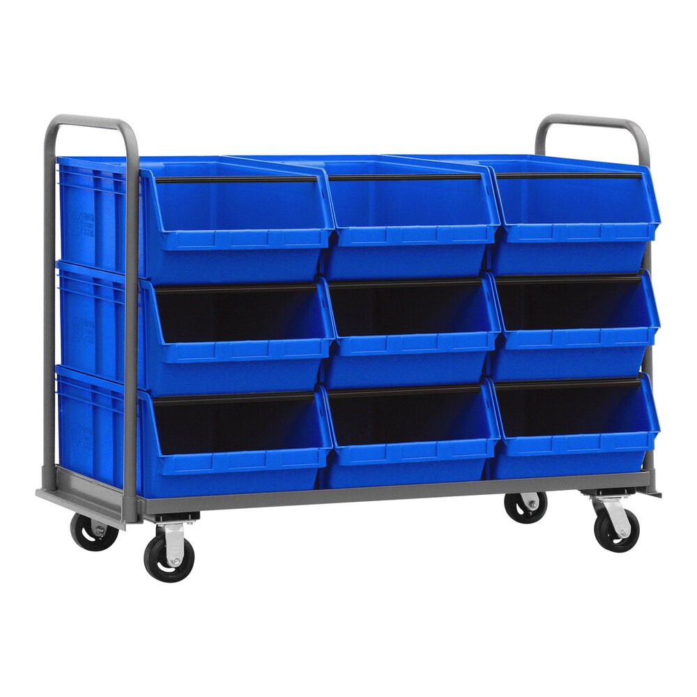 Quantum Storage Systems MTT-3060-743BL Magnum 60" x 30" x 47" Tote Truck with (9) 29" x 18 3/8" x 11 7/8" Blue Bins and Casters