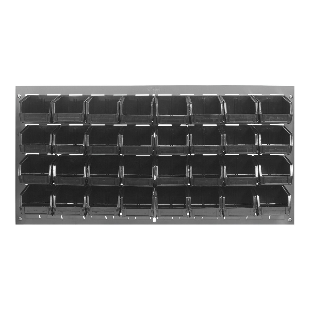 Quantum Storage Systems QLP-3619-220-32BK 36" x 19" Gray Steel Louvered Panel with (32) 7 3/8" x 4 1/8" x 3" Black Bins