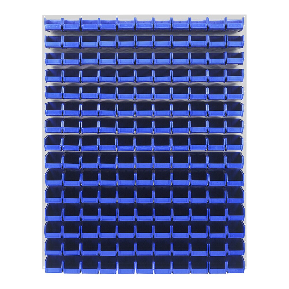 Quantum Storage Systems QLP-4861HC-220-165BL 48" x 61" Oyster White Steel Louvered Panel with (165) 7 3/8" x 4 1/8" x 3" Blue Bins