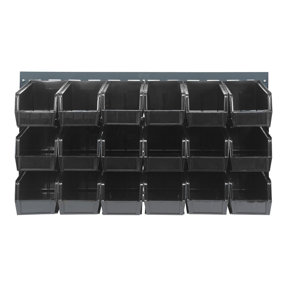 Quantum Storage Systems QLP-3619-230-18BK 36" x 19" Gray Steel Louvered Panel with (18) 10 7/8" x 5 1/2" x 5" Black Bins