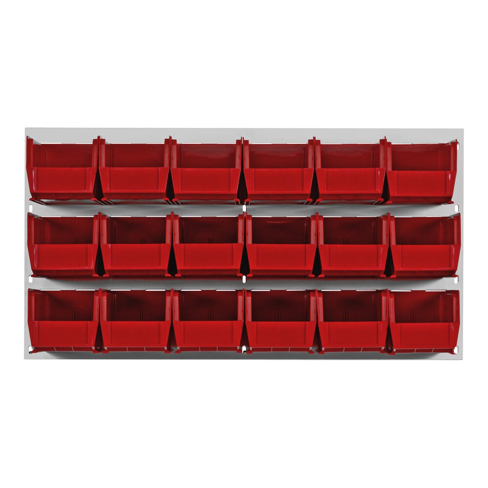 Quantum Storage Systems QLP-3619HC-230-18RD 36" x 19" Oyster White Steel Louvered Panel with (18) 10 7/8" x 5 1/2" x 5" Red Bins