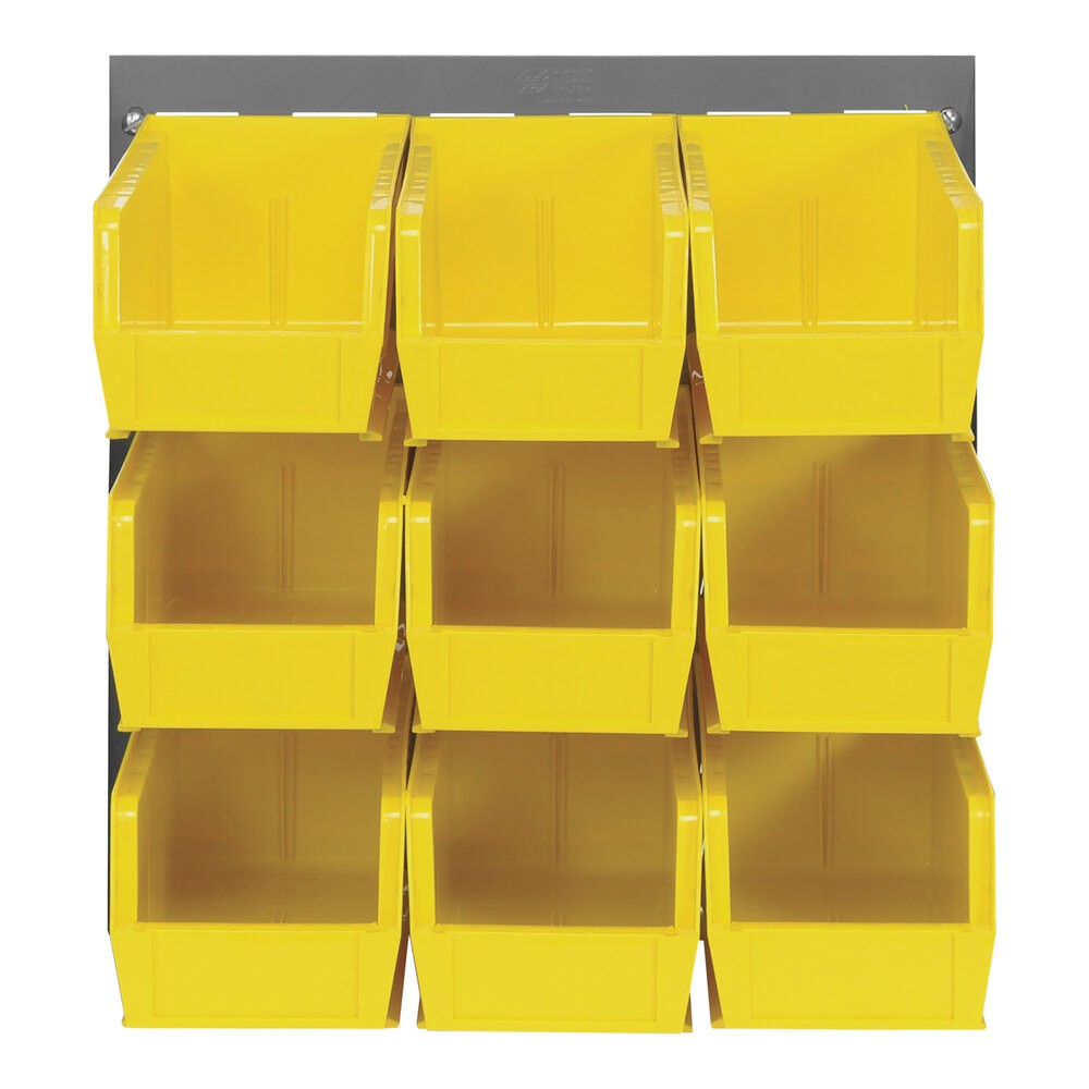 Quantum Storage Systems QLP-1819-230-9YL 18" x 19" Gray Steel Louvered Panel with (9) 10 7/8" x 5 1/2" x 5" Yellow Bins