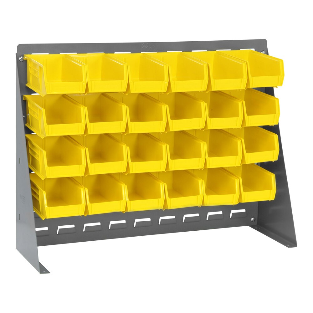 Quantum Storage Systems QBR-2721-220-24YL 27 3/4" x 21" Gray Steel Bench Rack with (24) 7 3/8" x 4 1/8" x 3" Yellow Bins