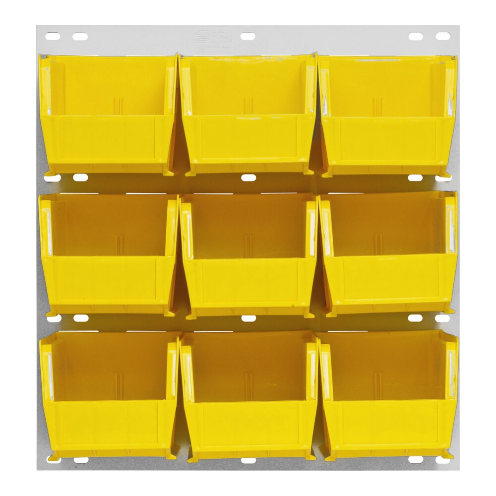 Quantum Storage Systems QLP-1819HC-230-9YL 18" x 19" Oyster White Steel Louvered Panel with (9) 10 7/8" x 5 1/2" x 5" Yellow Bins