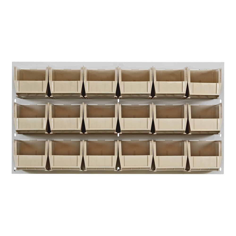 Quantum Storage Systems QLP-3619HC-230-18IV 36" x 19" Oyster White Steel Louvered Panel with (18) 10 7/8" x 5 1/2" x 5" Ivory Bins