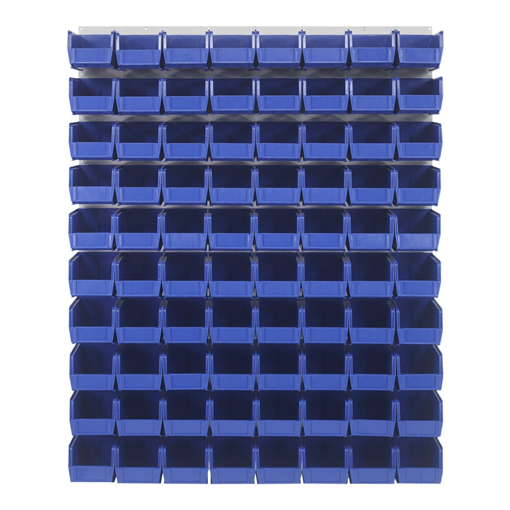 Quantum Storage Systems QLP-4861HC-230-80BL 48" x 61" Oyster White Steel Louvered Panel with (80) 10 7/8" x 5 1/2" x 5" Blue Bins