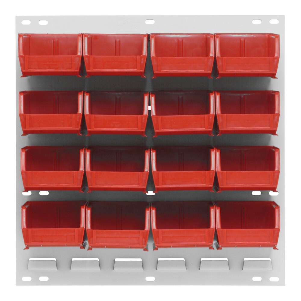 Quantum Storage Systems QLP-1819HC-220-16RD 18" x 19" Oyster White Steel Louvered Panel with (16) 7 3/8" x 4 1/8" x 3" Red Bins