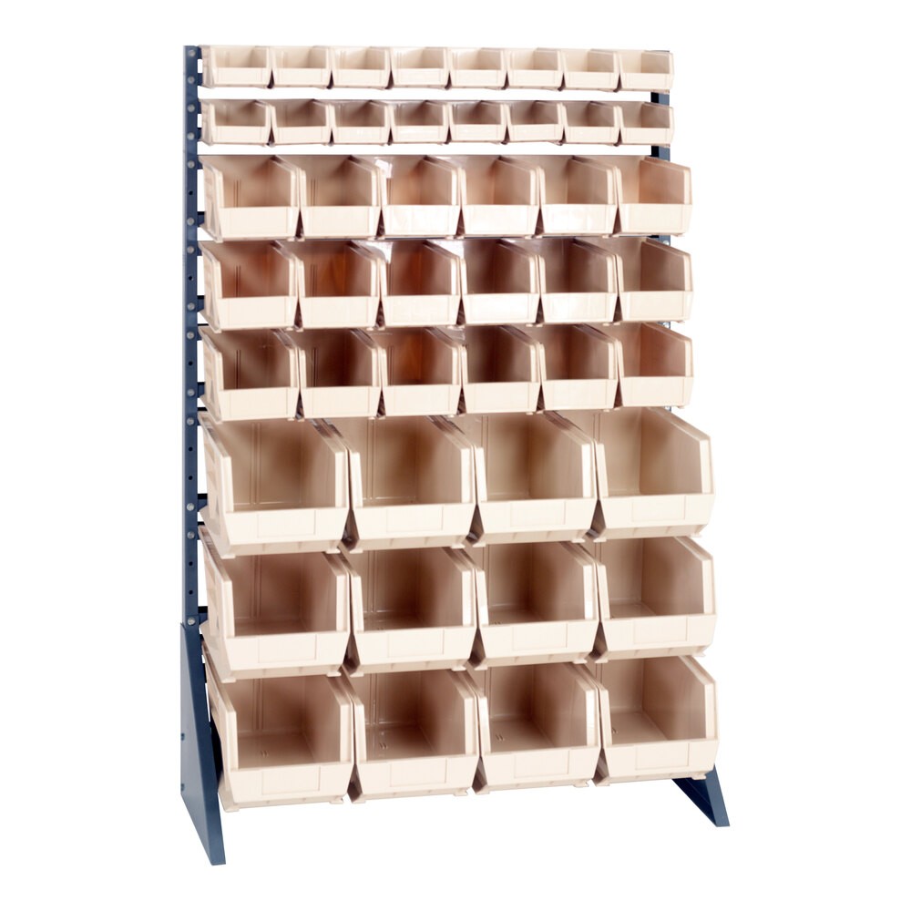 Quantum Storage Systems QRU-16S-220230240IV 36" x 15" x 53" Gray Steel Rail Rack with (46) Ivory Bins and (16) Rails