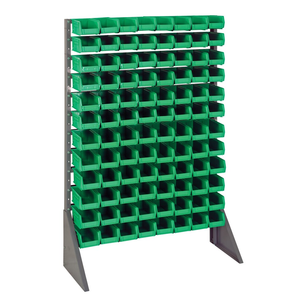 Quantum Storage Systems QRU-12S-220-96GN 36" x 15" x 53" Gray Steel Rail Rack with (96) 7 3/8" x 4 1/8" x 3" Green Bins and (12) Rails
